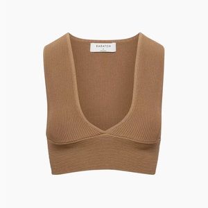 Aritzia Babaton Sculpt Knit Deep V Tank - Tan - XS